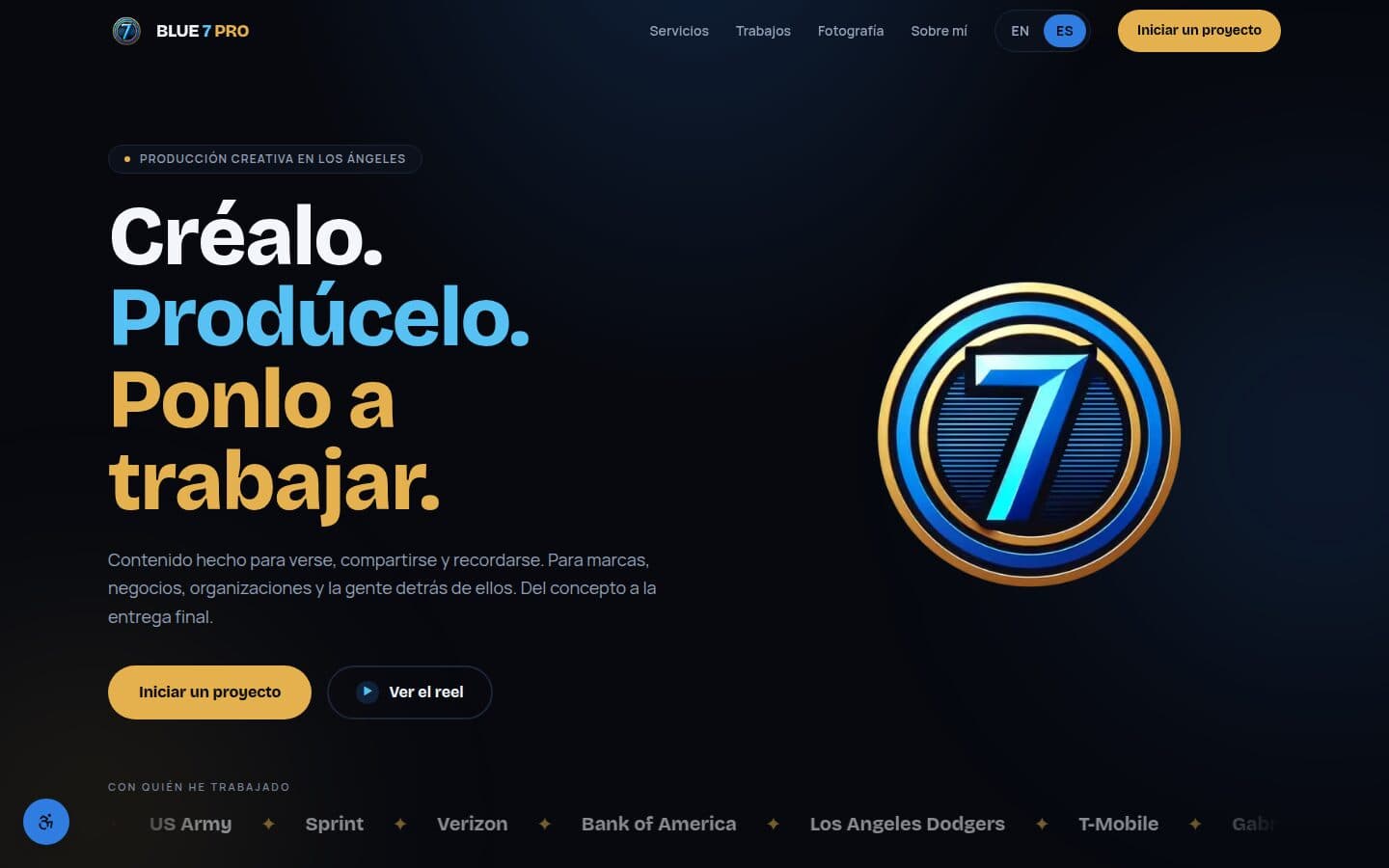 A site that matches the reel · Blue 7 Pro